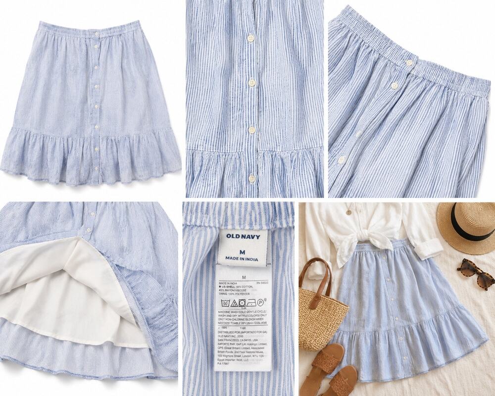 Old Navy Coastal Grandma Stripe Button Front Midi Skirt Hamptons Medium